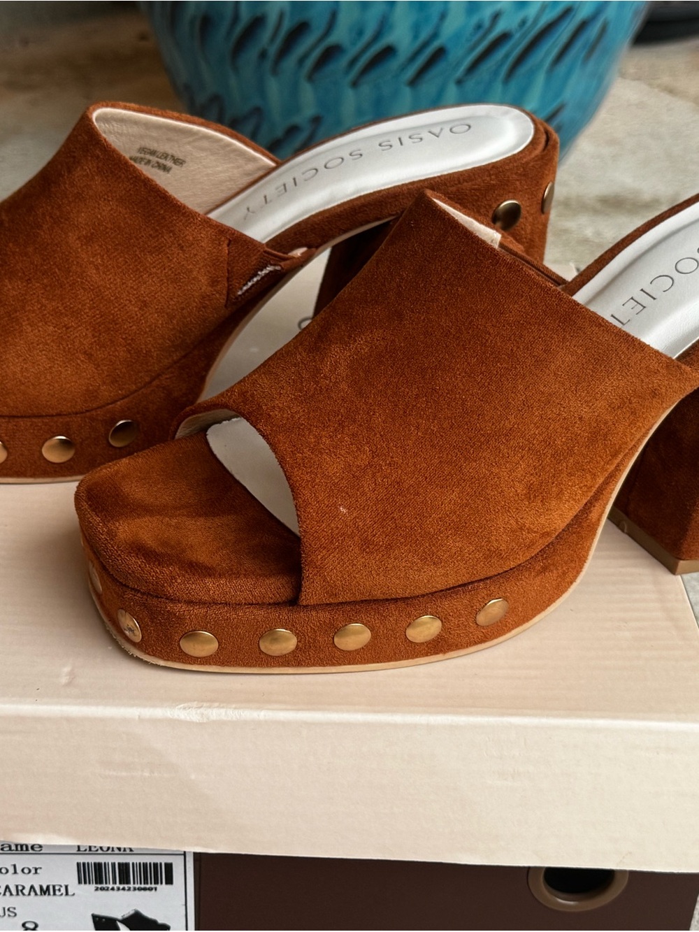 Society Caramel Suede Studded Platform Mule